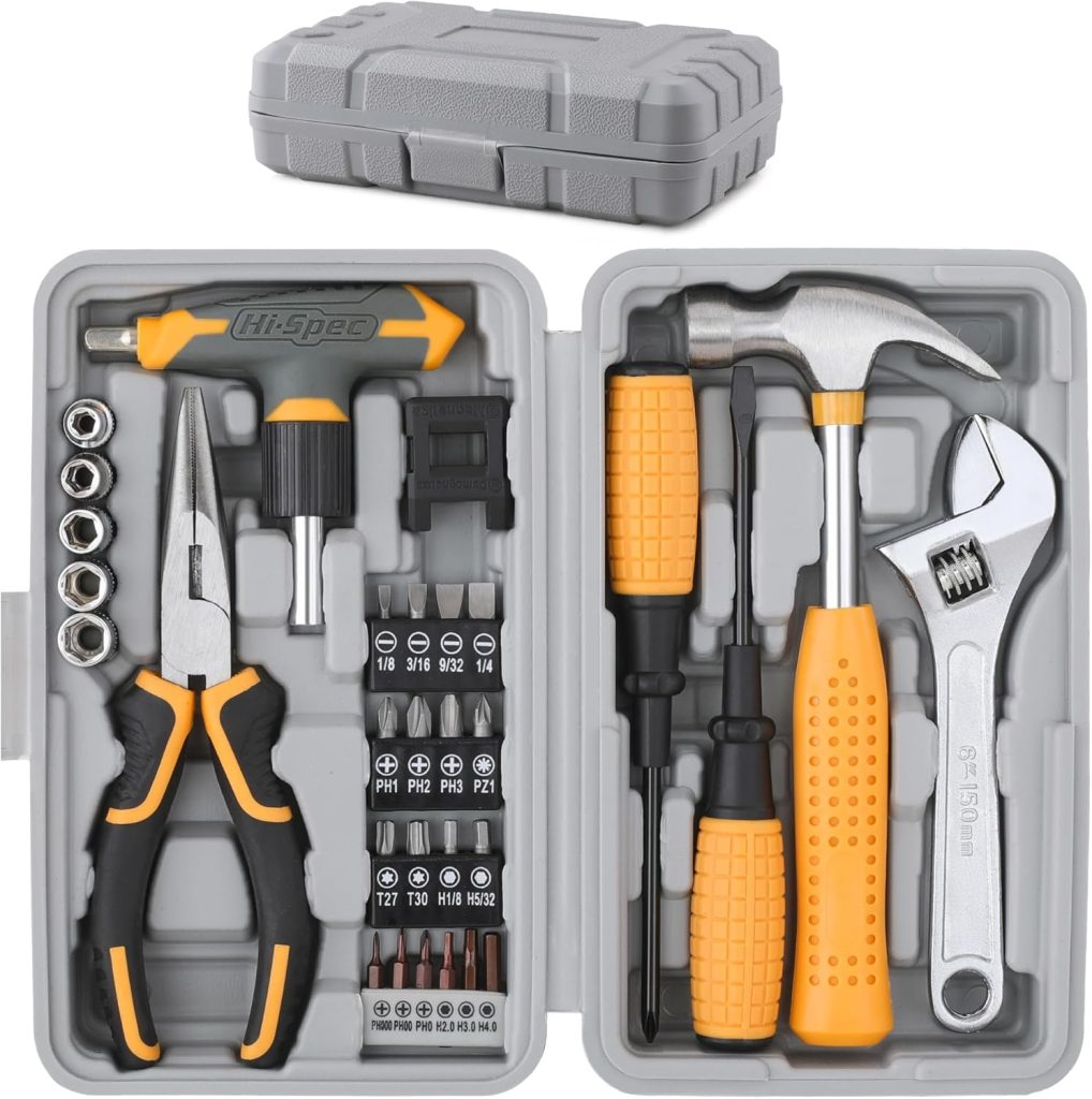 hi spec 30pc magnetic t handle ratchet wrench and screwdriver set. small compact hand tool kit set with sockets for home & car & office. toolkit starter repairs in a portable tool box case