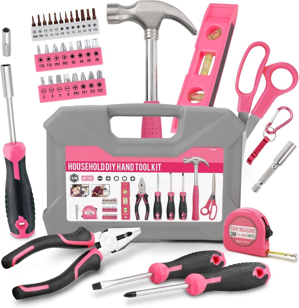 hi spec 42pc pink household diy tool set for women. home, office and college dorm small toolkit of starter basic ladies tools