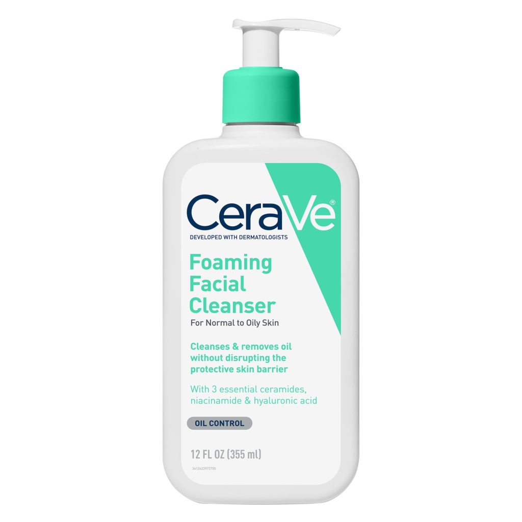 cerave foaming facial cleanser, daily face wash for normal to oily skin, 12 fl oz