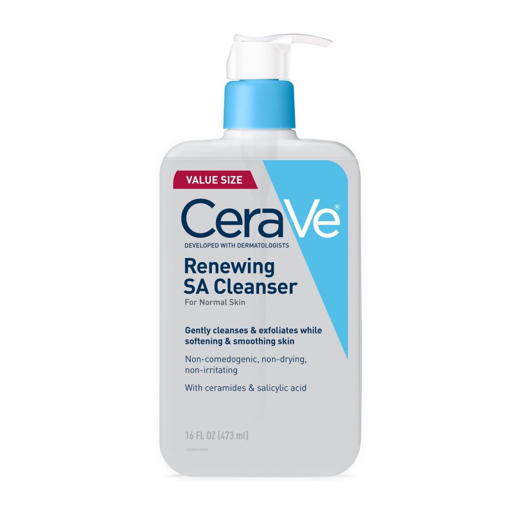 cerave renewing sa cleanser, salicylic acid foaming gel face wash for smooth skin, 16 fl oz