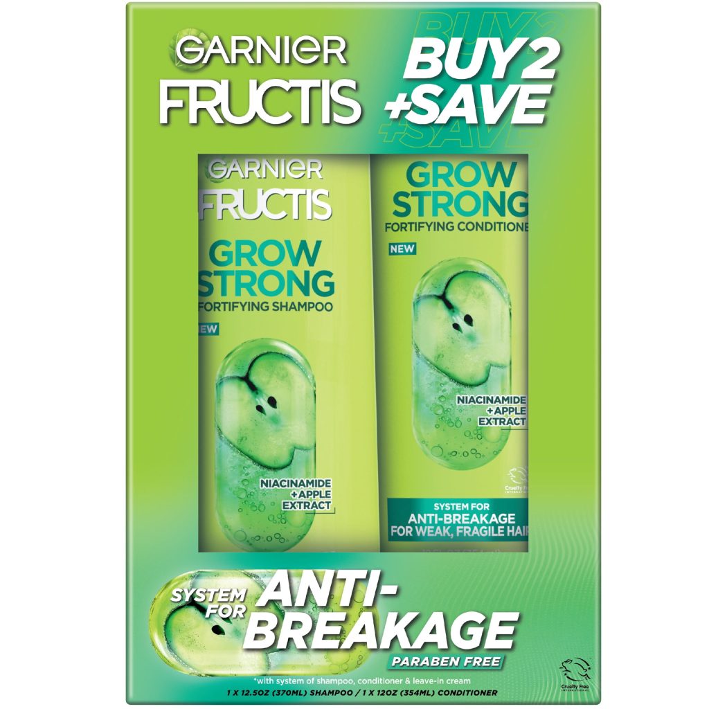 garnier fructis grow strong shampoo & conditioner for stronger, healthier, shinier hair, 1 kit